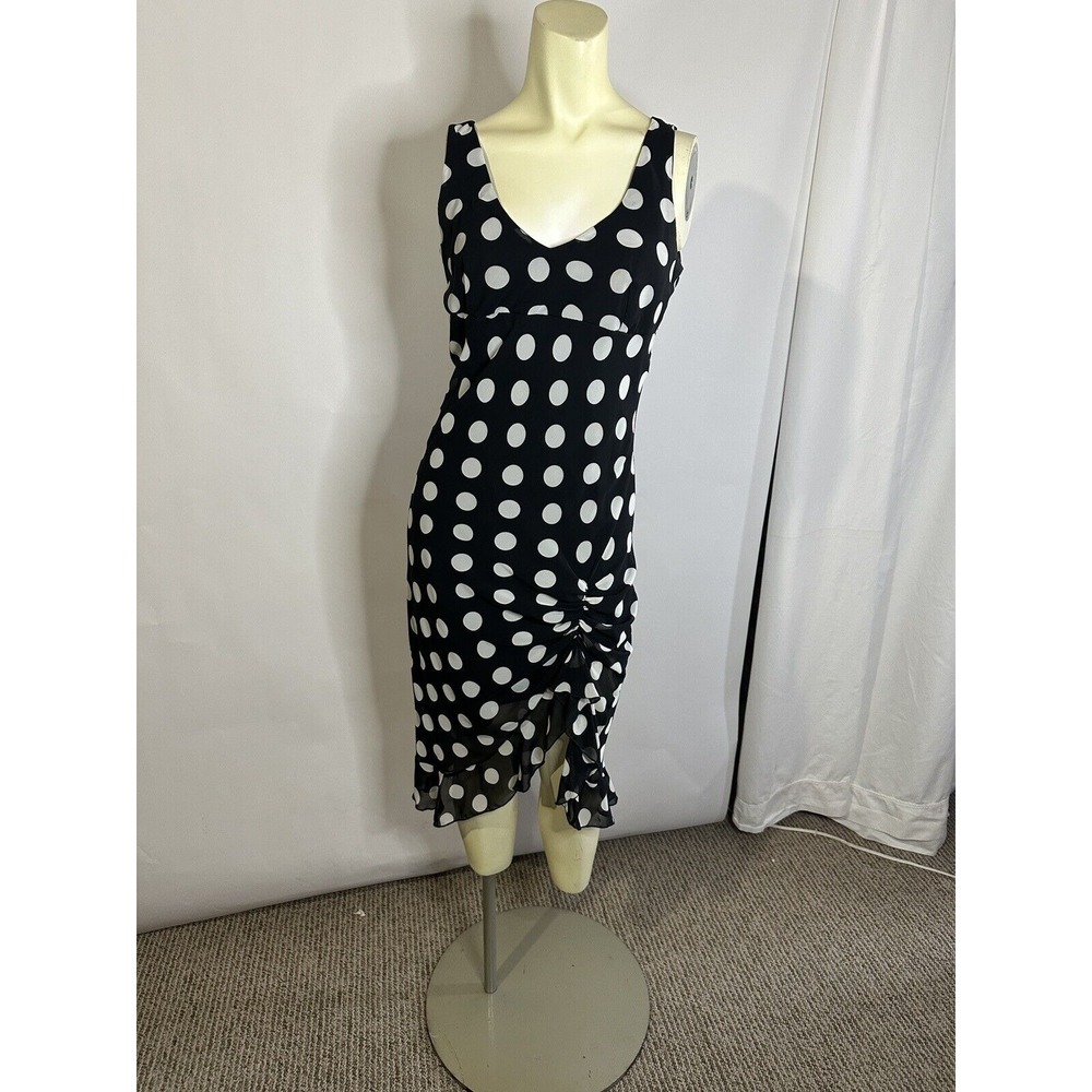 Fumblin Foe Black W/ White Polkadot Asymmetric Dress W Ruffled Hem